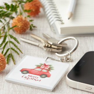 Merry Christmas Red Car – Personalized Holiday  Keychain