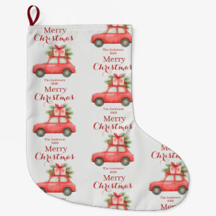 Merry Christmas Red Car – Personalized Holiday Large Christmas Stocking