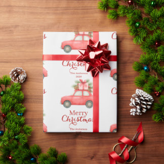 Merry Christmas Red Car – Personalized Holiday Wrapping Paper