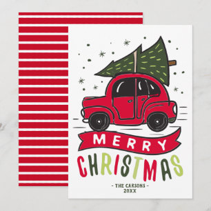 Merry Christmas Red Car Tree Name Template Cute
