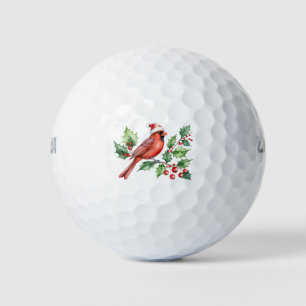Merry Christmas Red Cardinal & Berries Golf Balls