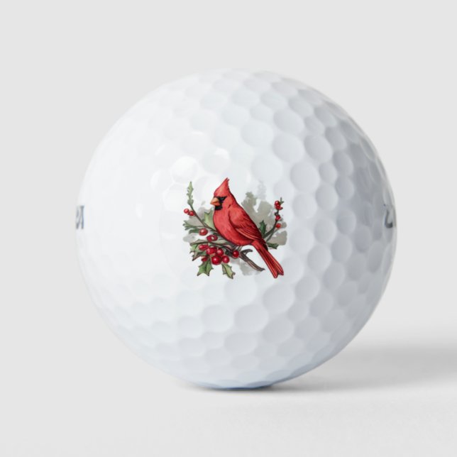 Merry Christmas Red Cardinal & Berries Golf Balls (Front)