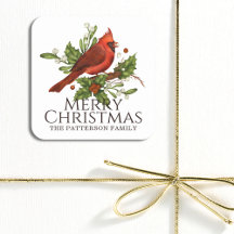 Merry Christmas Red Cardinal Holly Personalized