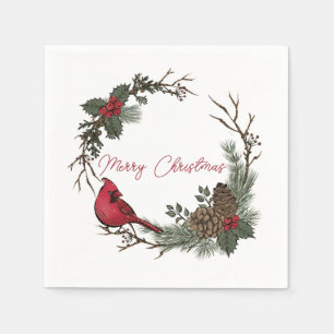 Merry Christmas Red Cardinal On A Branch  Napkin