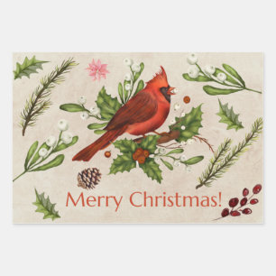 Merry Christmas Red Cardinal  Wrapping Paper Sheet