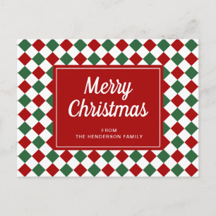 Merry Christmas Red Checks Pattern Postcard