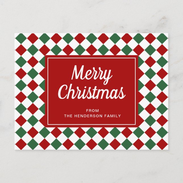 Merry Christmas Red Checks Pattern Postcard (Front)