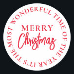 Merry Christmas Red Classic Round Sticker<br><div class="desc">These festive Christmas stickers feature fully editable text that can be customized to suit. For more advanced customization of this design, simply select the "Customize It" button above.</div>