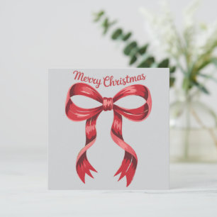 Merry Christmas Red Coquette Bow Girly  Holiday Card