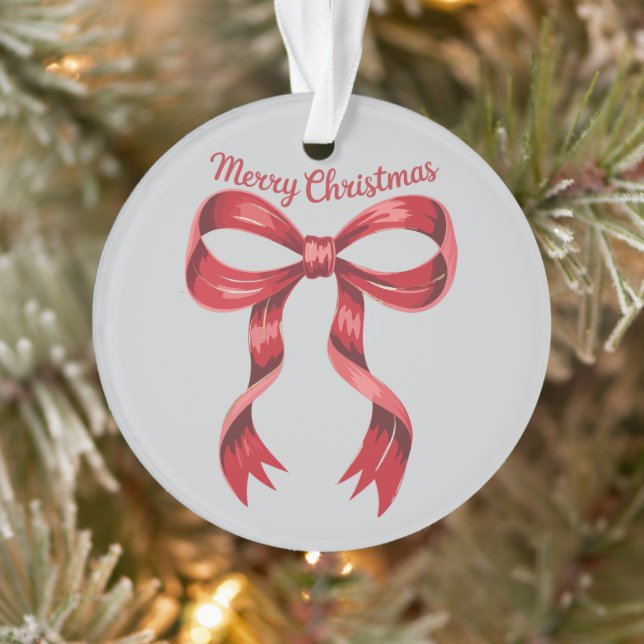 Merry Christmas Red Coquette Bow Girly  Ornament (Tree)