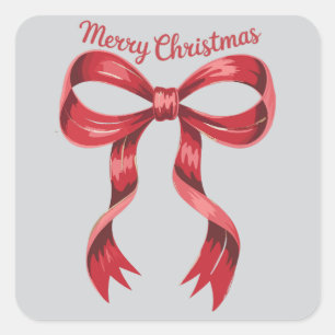 Merry Christmas Red Coquette Bow Girly Square Sticker