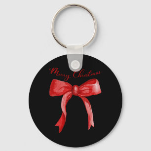 Merry Christmas Red Coquette Bow Merry And Bright Keychain