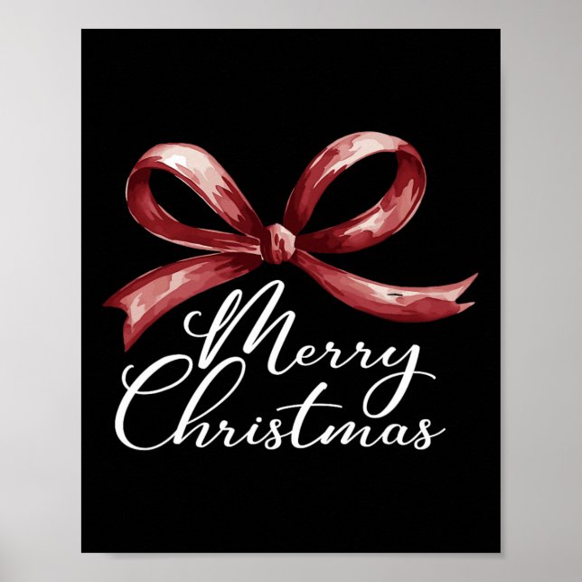Merry Christmas Red Coquette Bow Merry And Bright  Poster (Front)