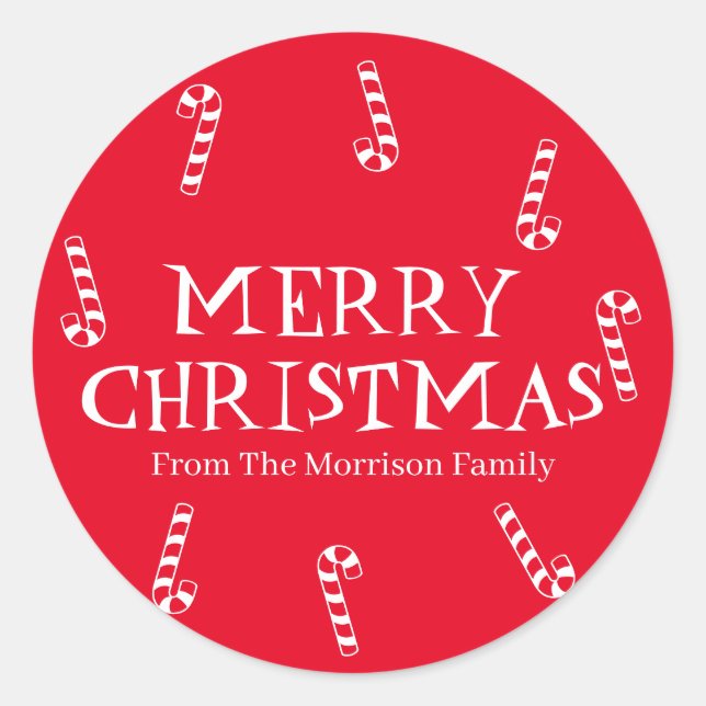 Merry Christmas red custom name gift favour Classic Round Sticker (Front)