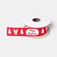 Merry Christmas Red Decorated Satin Ribbon