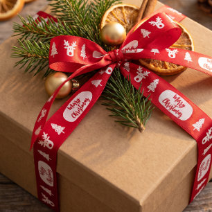 Merry Christmas Red Decorated Satin Ribbon