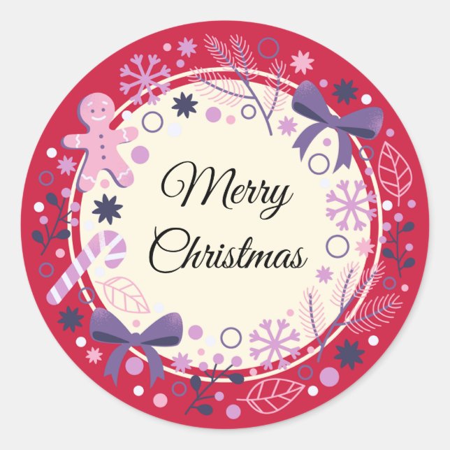 Merry Christmas red decorations  Classic Round Sticker (Front)