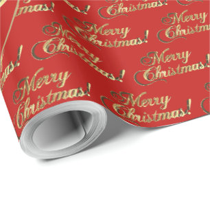 Merry Christmas Red Elegant Faux Gold Foil Script Wrapping Paper