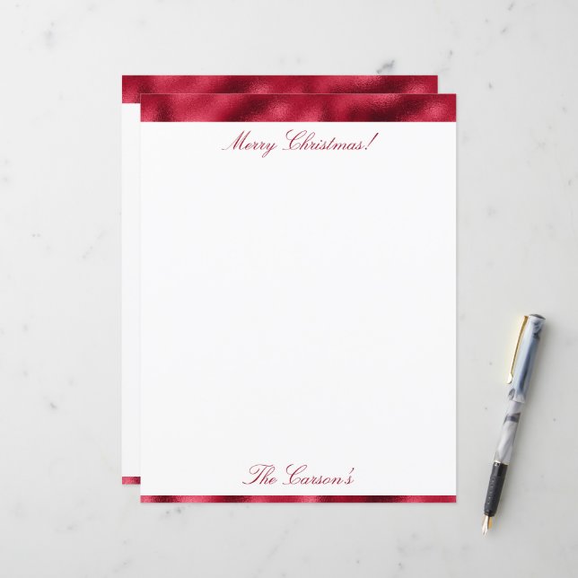 Merry Christmas Red Elegant Metallic Stationary (Front/Back In Situ)