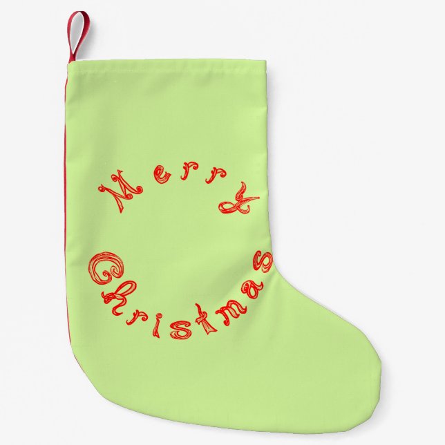 Merry Christmas Red Fabric Font Light Green Small Christmas Stocking (Front)