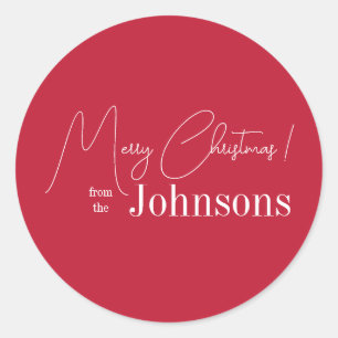 Merry Christmas Red Family Classic Round Sticker