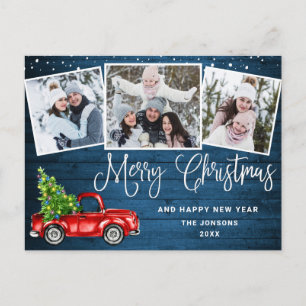 Merry Christmas Red Farm Truck 3 Photo Postcard