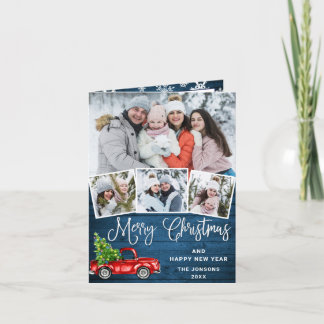 Merry Christmas Red Farm Truck 4 Photo Holiday Card
