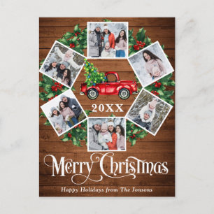 Merry Christmas Red Farm Truck 6 Photo Postcard