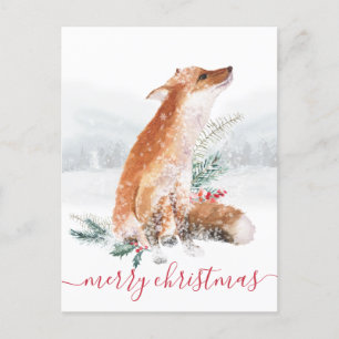Merry Christmas Red Fox Winter Woodland Holiday Postcard