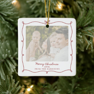 Merry Christmas Red Frame Family Photo Ornament