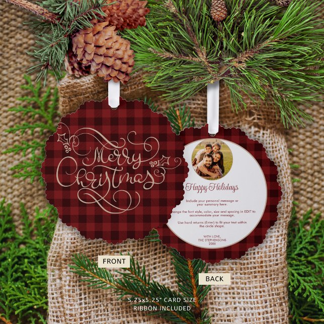 Merry Christmas Red Gingham Photo Year Highlights Ornament Card (Creator Uploaded)