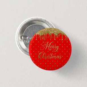 Merry christmas- red glitter 1 inch round button