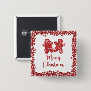 Merry christmas red glitter 2 inch square button
