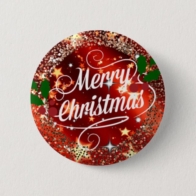 Merry Christmas, red, glitter and shine, 2 Inch Round Button (Front)