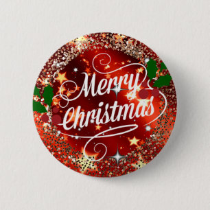 Merry Christmas, red, glitter and shine, 2 Inch Round Button