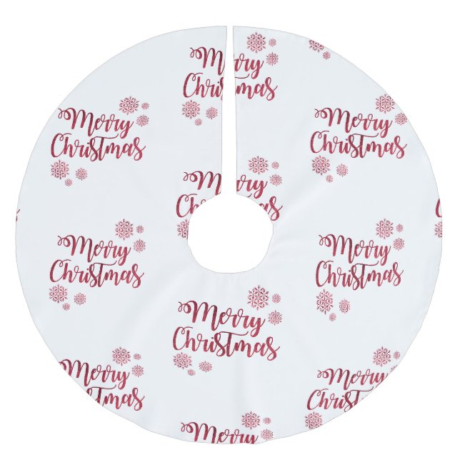 Merry Christmas Red Glitter Brushed Polyester Tree Skirt (Front)