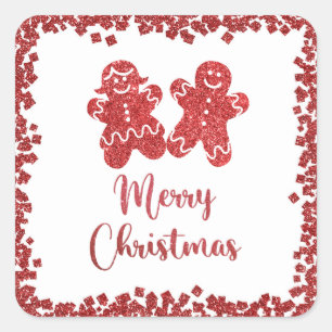 Merry christmas red glitter  square sticker