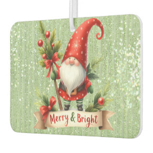 Merry Christmas Red Gnome Glittery Air Freshener