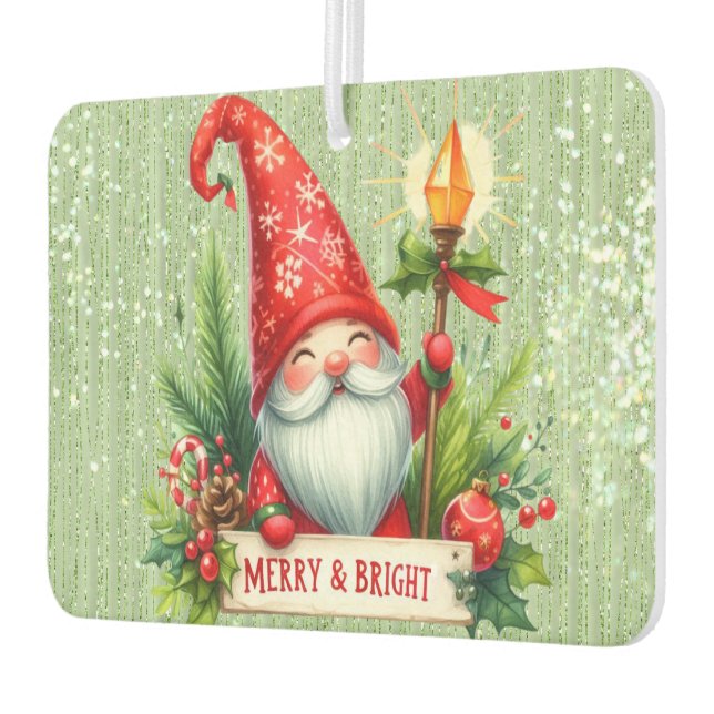 Merry Christmas Red Gnome Glittery Air Freshener (Left)