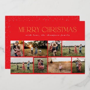 Merry Christmas Red Gold Foil Multiple Photo Holiday Card