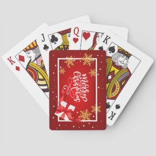 Merry Christmas Red Gold Glitter Playing Cards