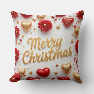 Merry Christmas Red & Gold Holiday Pillow 