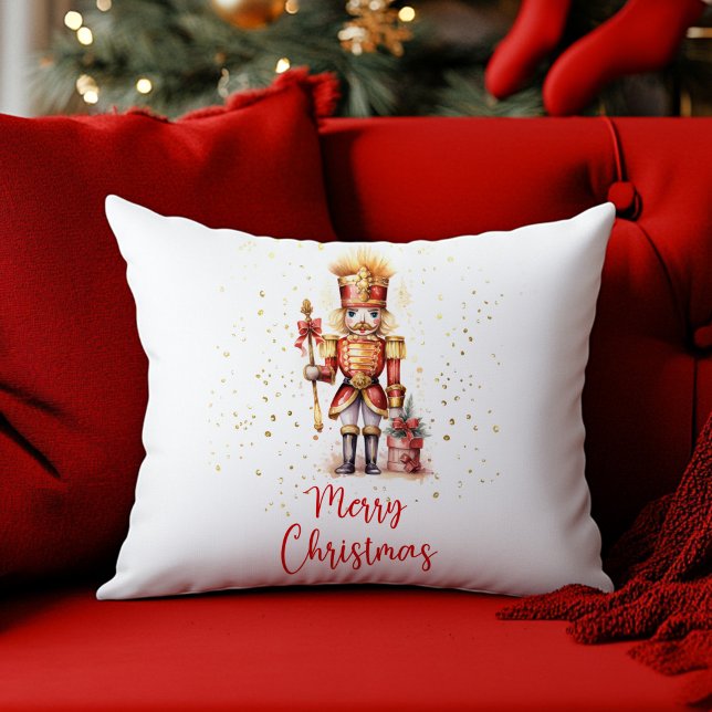 Merry Christmas Red Gold Nutcracker Throw Pillow (Merry Christmas Red Gold Nutcracker Throw Pillow)