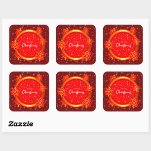 Merry Christmas Red Gold Snowflakes   Square Sticker
