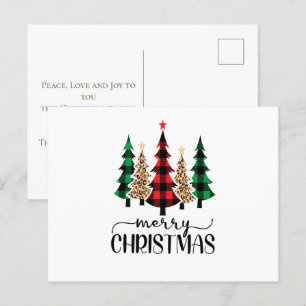 Merry Christmas Red Green and Black Plaid Trees  Postcard