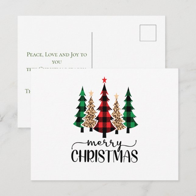 Merry Christmas Red Green and Black Plaid Trees  Postcard (Front/Back)