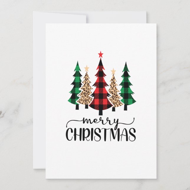 Merry Christmas Red Green Black Plaid Trees Card (Front)