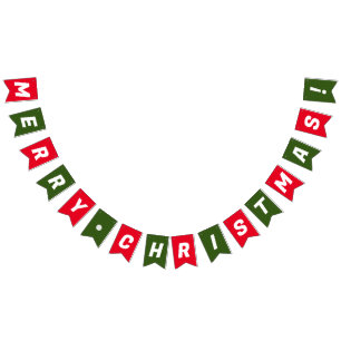 MERRY CHRISTMAS RED GREEN BUNTING FLAGS