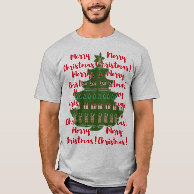 Merry Christmas Red Green Christmas Tree T-Shirt (Front)