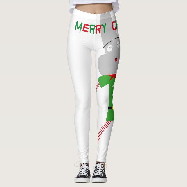 merry christmas red green elf character leggings (Front)